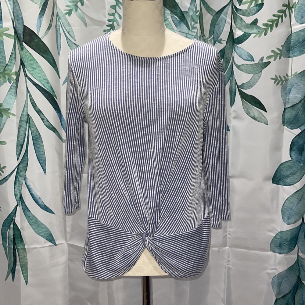 Anthropologie W5 Blue and White Striped Shirt with front knot detail